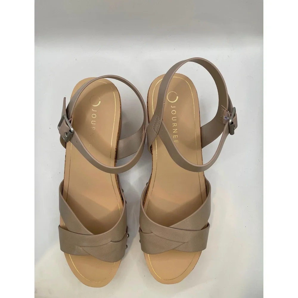 Journee Collection Valentina Taupe Cork Platform Wedge Sandals Womens 12M New